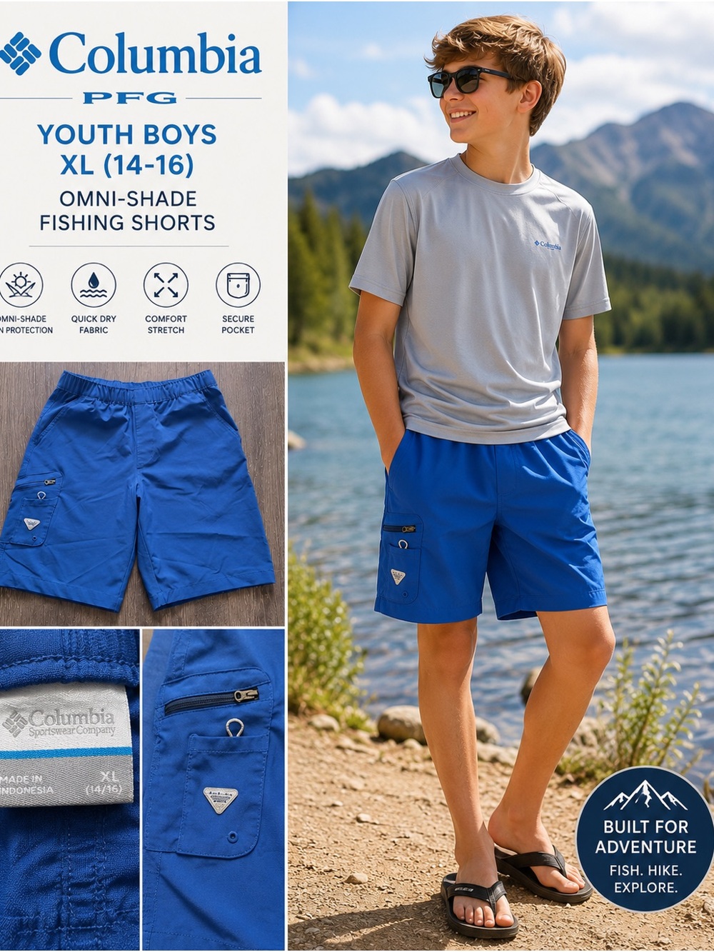 Columbia Boys PFG Omni-Shade Royal Blue Fishing Shorts
